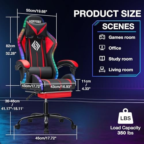 RGB Gaming Chair with Bluetooth Speakers and LED Lights Computer Chair-Red