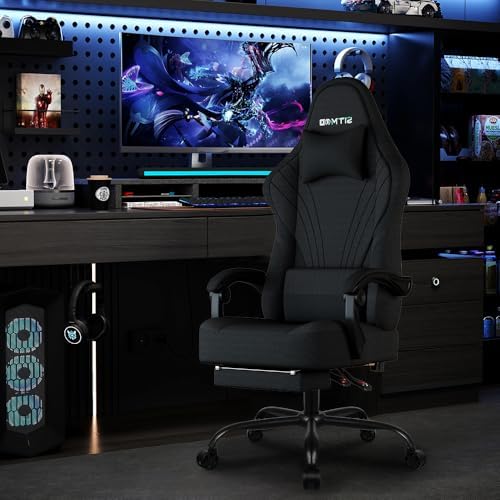 Gaming Chair, Big and Tall Gaming Chairs for Adults with Footrest and Lumbar Support, Comfortable Ergonomic Fabric Computer Chair 350 lbs, 360° Swivel, Height Adjustable Video Game Chairs, Silla Gamer
