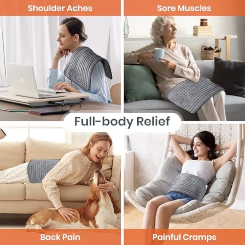 Heating Pad, Heating Pads for Back Pain & Cramps Relief, 9 Heat Settings & 4 Timers Auto Shut Off, Machine Washable, Dry & Moist Heat, Soft Electric Heating Pad for Sore Muscles, 12''×24''