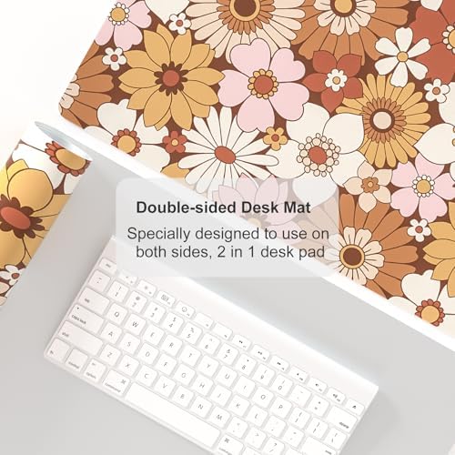 Faux Leather Large Mouse Pad, Office Desk Mat, 23.6"x13.8", Retro Flowers