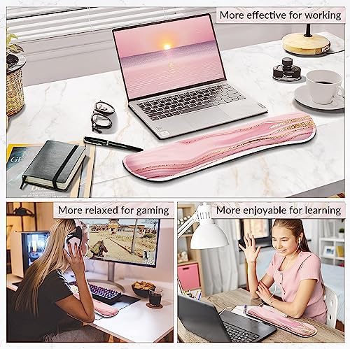 Gimars 63D High-Density Thicken Memory Foam Keyboard Wrist Rest, 17.3'' Extended Ergonomic Wrist Rest with Anti-Slip Rubber Base for Typing Pain Relief, Office, Gaming, Computer, Laptop, Pink Golden