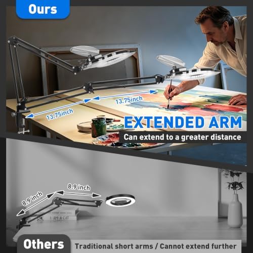 KIRKAS LED Magnifying Lamp with Clamp, 2,200 Lumens Dimmable 28in 12X