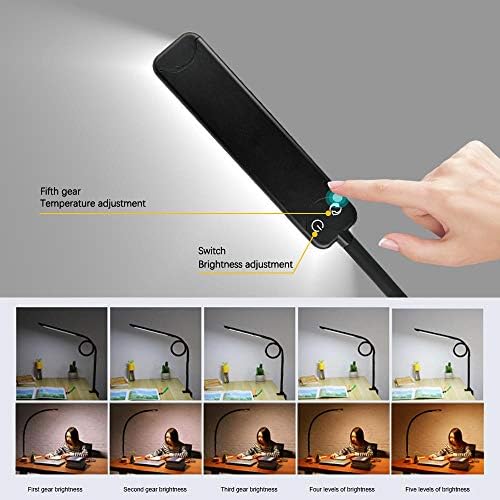 HEHUANG Eye-protected Clip Office Led Table Lamp Large Area Lighting For Bedroom 5-Level Brightness&Color