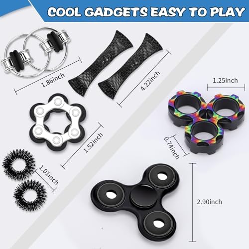 8Pcs Fidget Toys Adults Kids 8+ ADHD Autism Toys Adults EDC Cool Gadgets Desk Toys Fidgets for Classroom Magnetic Fidget Rings Figette Spinner Easter Basket Stuffers Gifts for Teens Boys