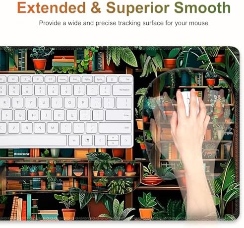 Mouse Pad with Wrist Support 4 in1 Set, XXL Big Game Mousepad + Keyboard Wrist Rest + Mouse Wrist Rest Pad +Coaster Gaming Mat for Home Office Work Computer Laptop PC I Green Vine Book Forest