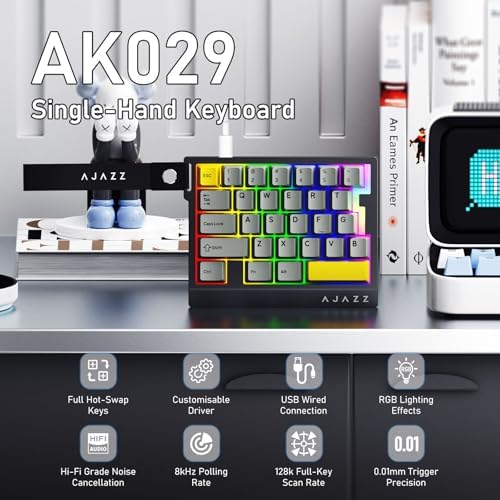 AJAZZ AK029 Magnetic Switch One Handed Gaming Keyboard, Hall Effect Rapid Trigger Mechanical Keypad with SOCD & DKS, 8KHz Polling Rate, 29 Keys Mini Ergonomic Gaming Keyboard for FPS Gamers, PC