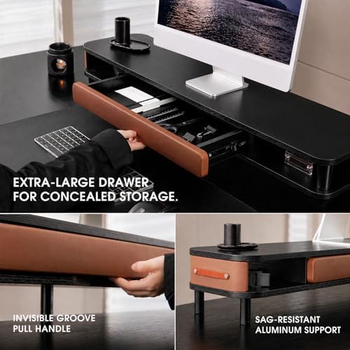 Fenge Dual Monitor Stand with Large Storage Drawer, 42.5" Desk Shelf, Black