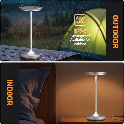 LED Cordless Table Lamp 6000mAh Rechargeable Battery Outdoor Light Silver