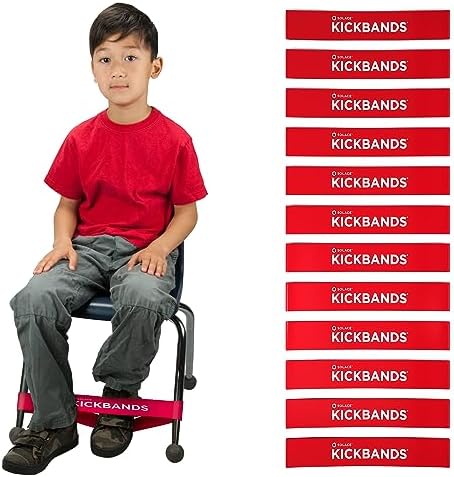 KICK BANDS Chair Bands for Kids with Fidgety Feet 12-Pack - ADHD Fidget Kickbands for Classroom Chairs & Desks - Solace Sensory Kickband (RED)