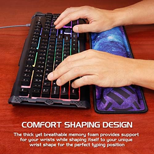 ENHANCE Keyboard Wrist Rest - Keyboard Wrist Support with Memory Foam Pad and Premium Anti-Fray Stitching - Fits Full Size Boards Helps with Pain for PC, Laptop, Office Typing - Galaxy