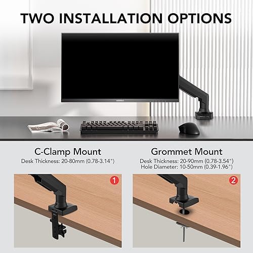 KOORUI Single Monitor Mount, Adjustable Gas Spring, Vertical Swivel Arm Fits 17-32 Inch, up to 19.8lbs, Stand With Clamp/Grommet Mounting Base, KR20Y