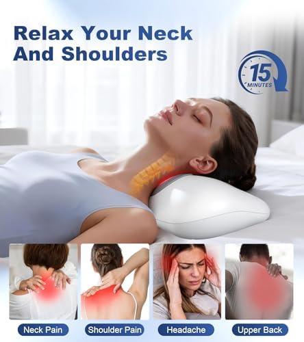 Neck Massage Pillow with Heat & Gentle Light, Contour Design for Relaxation