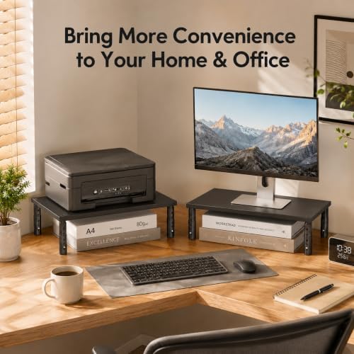OPNICE Adjustable Monitor Stand Riser for Desk, Wood Computer & Laptop Stand, Desk Organizers and Accessories, Office Desk Accessories & Workspace Organizer for Home Office Supplies, Black