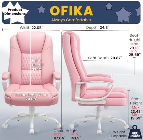 OFIKA Leather Office Desk Chair,Ergonomic Office Chair with Lumbar Support,Computer Chair,Executive Leather Chair with Padded Flip-up Arm,Adjustable Armrests, Black,275LBS