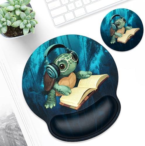 ITNRSIIET Ergonomic Mouse Pad with Wrist Support Wrist Rest Smooth Surface Non-Slip Rubber Base Comfortable Office Supplies Pain Relief, 9.8 x 9.1 inches, Pretty Turtles
