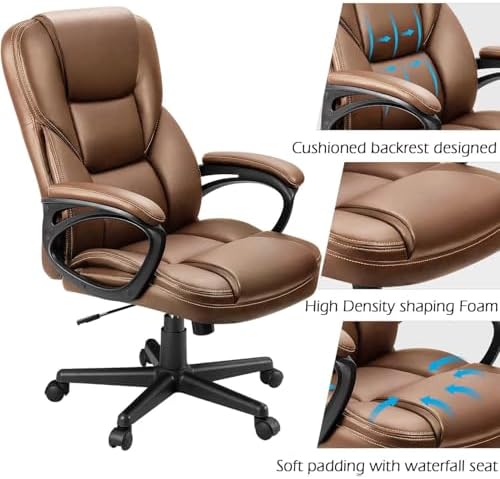 Furmax Office Executive Chair High Back Adjustable Managerial Home Desk Chair, Swivel Computer PU Leather Chair with Lumbar Support (2, Light Brown)