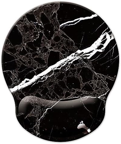 Mouse Pad with Wrist Support, Ergonomic Mouse Pad with Memory Foam Wrist Rest Cushion, Non-Slip Rubber Base Gaming Mice Pad for Home Office Computer Laptop, Black White Marble