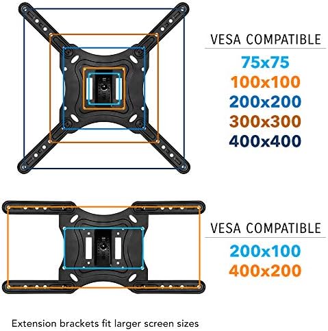 Mount-It! Full Motion Articulating TV Wall Mount for 23–55 Inch LED LCD OLED Flat Screen TVs | Tilt & Swivel Arm Extends 15.6” | VESA 75x75 to 400x400 | 66 lb Capacity | Single Stud Installation