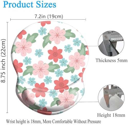 Ergonomic Mouse Pad with Wrist Support, Pain Relief Comfort Wrist Rest Pad with Non-Slip PU Base for Gaming, Home, Office & Travel (Colorful Flowers)