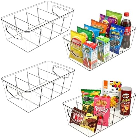 SPACELEAD 4 Pack Clear Drawer Organizers with Dividers, Plastic Bins