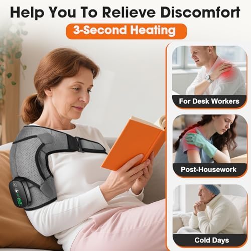 Cordless Shoulder Heating Pad with Massage, Shoulder Massager with Heat