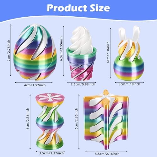 5 Pack Spinning Fidget Toys Rainbow 3D Printed Desk Decor Set