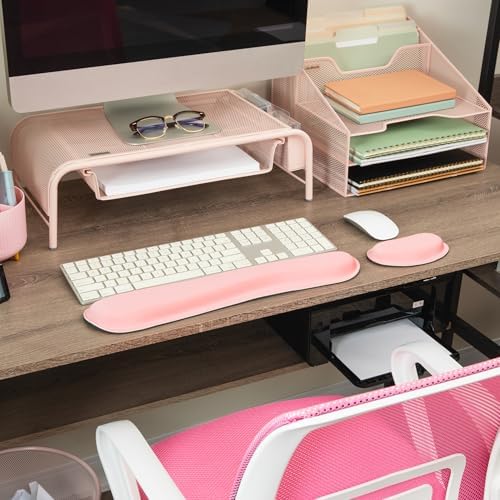 Mind Reader Ergonomic Wrist Rest Set, Keyboard and Mouse Support with Memory Foam, Non-Slip Base, Office and Gaming, Pink