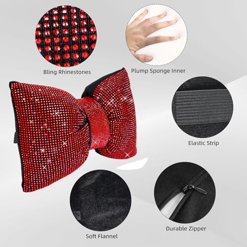 ChuLian 4 PCS Bling Car Pillows,Rhinestones Bowknot Car Headrest Pillow,Red