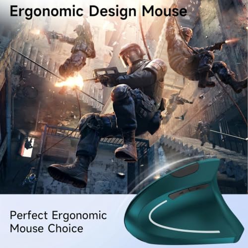 Ergonomic Vertical Wireless Mouse Stylish Rechargeable 2.4G Optical Mice Cordless Mouse with USB Receiver, 800/1200 /1600 DPI, 5 Buttons for Laptop,PC,Mac,Computer (Dark Green)