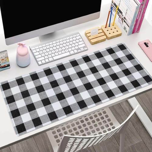 Buffalo Plaids Desk Pad Black and White Large Mouse Pad Gaming Mousepad Extended XL Keyboard Pad 31.5 x 11.8 in Laptop Computer Mouse Keyboard Mat for Office Desk Decor