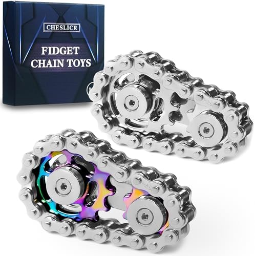 Fidget Spinner Toy for Adults Metal Figette Bike Chain for Adult Men Pain Stim ADHD Teen Cool Gadgets Quiet Desk Offices Anxiety Relief Items Stress Tool Sensory Spiky - Color+Silver