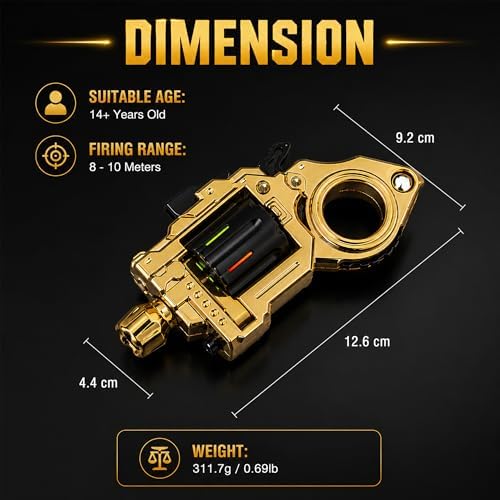 Metal Fidget Toys Gun for Adults: EDC Stress Relief Fidget Spinner Toy, 5 in 1 Mini Cool Fidgets Guns with Slider & Finger Ring for Men (JJ007 - Gold)