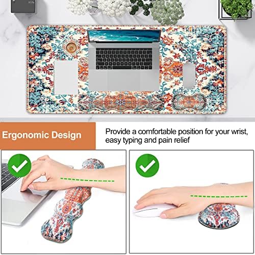 iLeadon Keyboard Mouse Pad Set, Large Boho Desk Mat with Wrist Rest