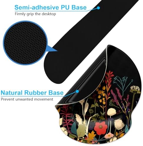 Dapesuom Keyboard Wrist Rest and Mouse Pad with Wrist Support, Cute Memory Foam Cushion for Keyboard and Mouse Set, Desktop Pad Rests with Non Slip Base for Easy Typing & Pain Relief, Floral Cartoon