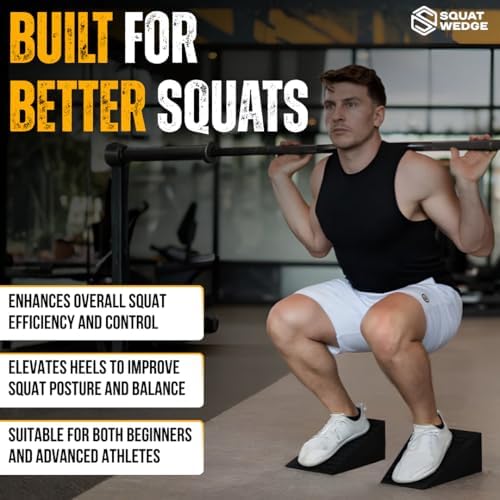 Squat Wedge & Calf Raise Block, 2-PCS Non-Slip Heel & Foot Elevated Slant Board for Workout, Weightlifting, Physical Therapy & Calf Stretching, For Men & Women