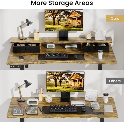 47.2 x 27.6 Electric Standing Desk with Drawers, Rustic Brown