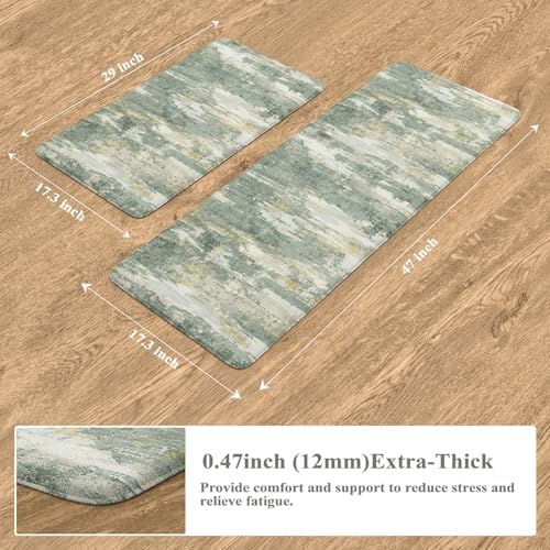 Collive Anti Fatigue Kitchen Mats, Grey/Green Kitchen Rugs Sets of 2