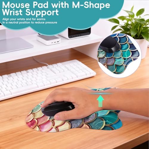 Wrist Support Mouse Pad Anti Slip Rubber Wrist Rest Mousepad 9in X 8in Small Desktop Notebook Mouse Mat for Working and Gaming (M-Pretty Mermaid)