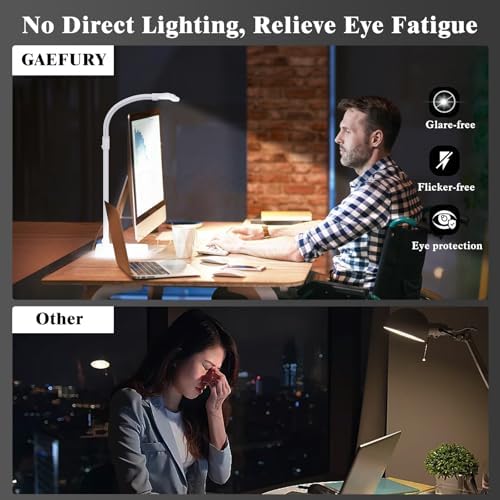 GAEFURY LED Desk Lamp for Home Office, 24W Bright Desk Lamp with Phone Holder Base - 25 Lighting Modes Eye-Caring Desk Light Adjustable Gooseneck Lamp for Workbench Drafting Reading Study-White