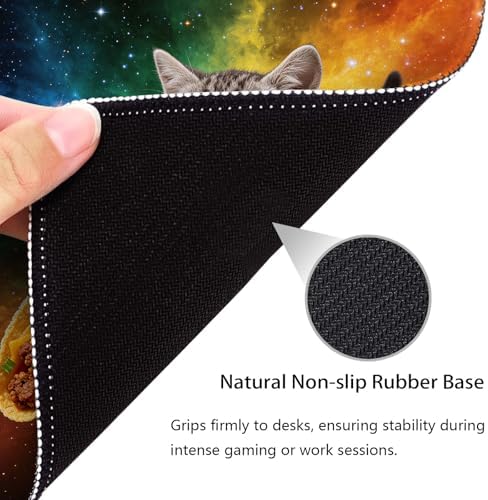 Adorable Space Cat Chasing Taco Mouse Pad, Rainbow Galaxy Durable Desk Mat