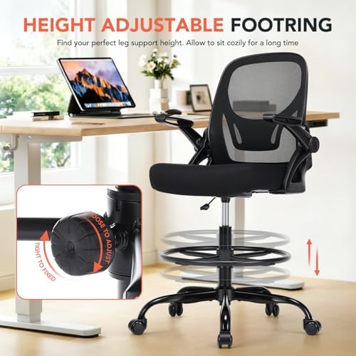 Drafting Chair, Tall Office Chair for Standing Desk, Black, 8 PK