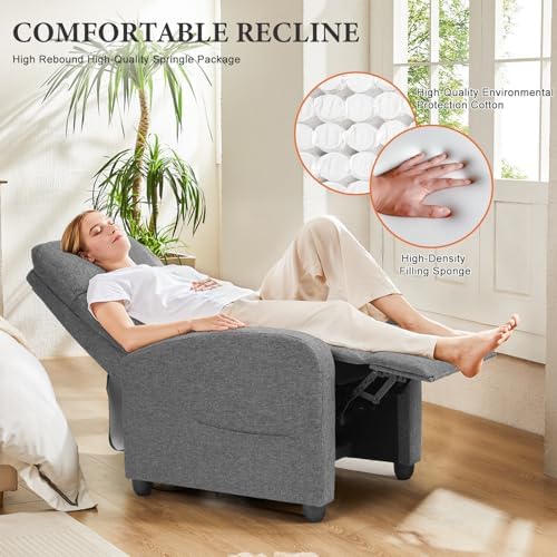 Sweetcrispy Massage Recliner Chair for Adults, Adjustable Home Theater Seating with Lumbar Support, Modern Small Recliners for Small Spaces, Dark Grey