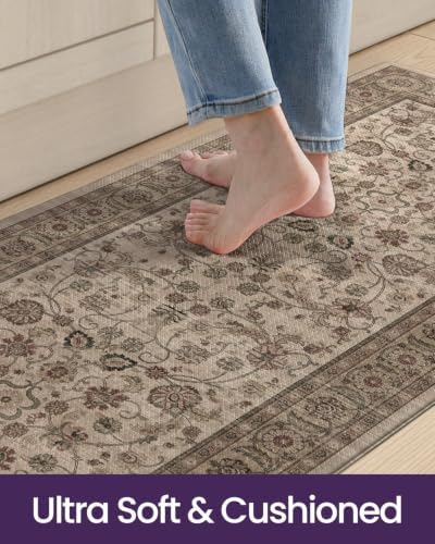DEXI Kitchen Floor Mats Cushioned Anti Fatigue Runner 24x87 Brown Floral