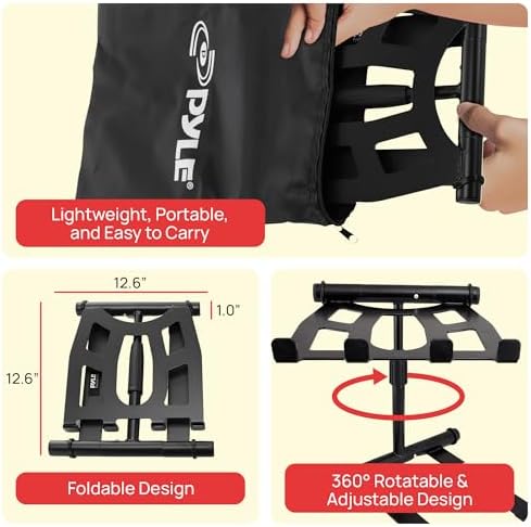 Pyle Portable Folding Laptop Stand, Standing Table with Adjustable Angle, Foldable Height and Four Prong Anti Slip Tray for iPad, Tablet, DJ Mixer, Workstation, Gaming and Home Use