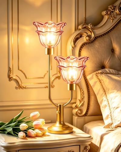 Lightdot Mid Century Modern Flower Table Lamp Dimmable Vintage Pink Lamp