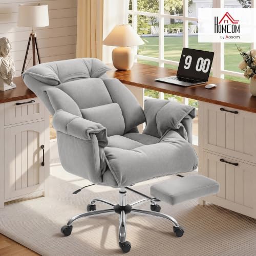 HOMCOM Executive Office Chair Comfy with Foot Rest Reclining Light Gray
