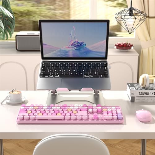 Colorful MPTOG Wireless Computer Keyboard and Mouse Combo (Pink-Colorful)