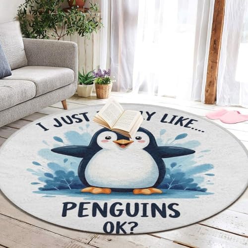 Soft Round Yoga Carpet, Office Chair Decor Round Mat for Carpet and Hardwood Floors Cute Penguin