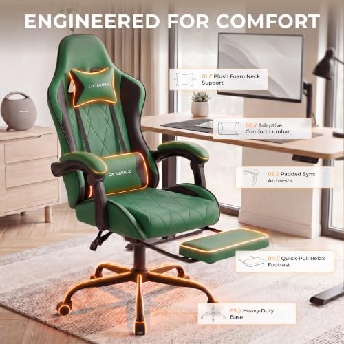 Dowinx Gaming Chair with Footrest, Ergonomic Office Chair, Green