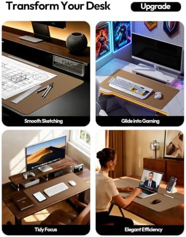 YSAGi Leather Desk Protector, Office Mat, Large Mouse Mat, Non-Slip PU Leather Blotter, Laptop Desk Pad, Waterproof Writing Pad for Office and Home (Shiny Bronze, 23.6" x 13.8")